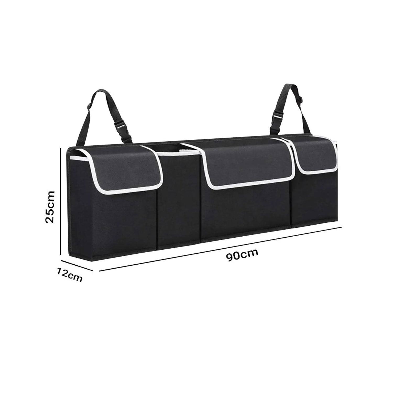Oxford Cloth Car Storage trunk organiser with multiple compartments for backseat or trunk use.
