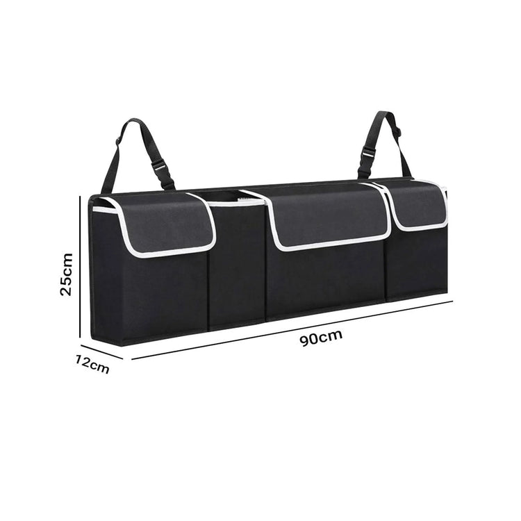 Oxford Cloth Car Storage trunk organiser with multiple compartments for backseat or trunk use.