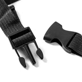 Close-up of Oxford Cloth Car Storage strap buckle and clip for securing backseat organizer.