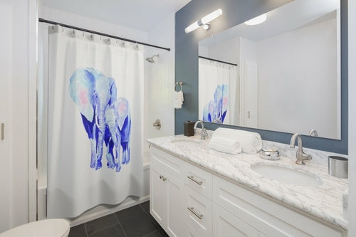 Elephant Shower Curtain mother and baby elephant bathroom decor