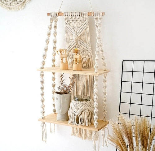 Macrame Wall Hanging Shelf cotton cream design