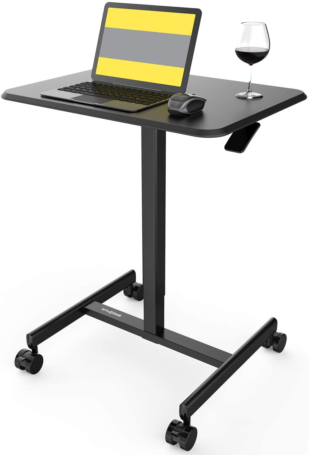 Mobile Sit-Stand Desk Adjustable Height Laptop Desk Cart Ergonomic Table Small Standing Desk with Pneumatic Height Adjustments, Black,White