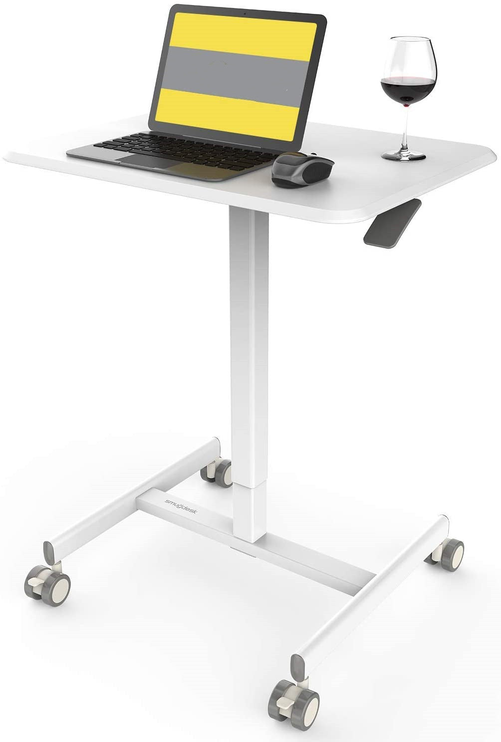 Mobile Sit-Stand Desk Adjustable Height Laptop Desk Cart Ergonomic Table Small Standing Desk with Pneumatic Height Adjustments, Black,White