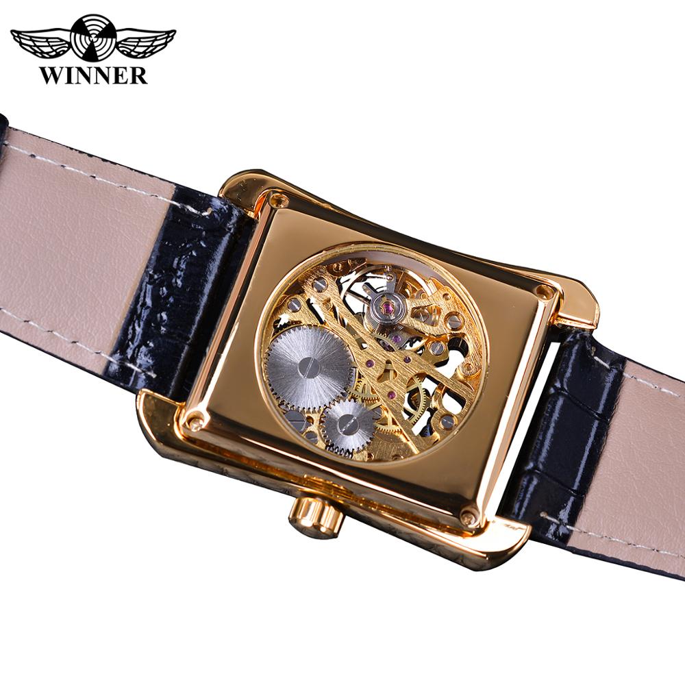 Winner 2017 Retro Casual Series Rectangle Dial Design Golden Pattern Hollow Skeleton Watch Men Watch Top Brand Luxury Mechanical