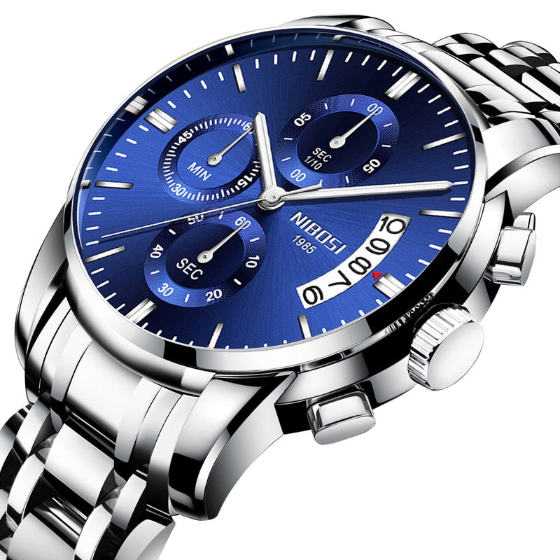 NIBOSI Watch Men Top Brand Luxury Blue Male Automatic Date Quartz Mens Watches Waterproof Sport Watch Clock Relogio Masculino