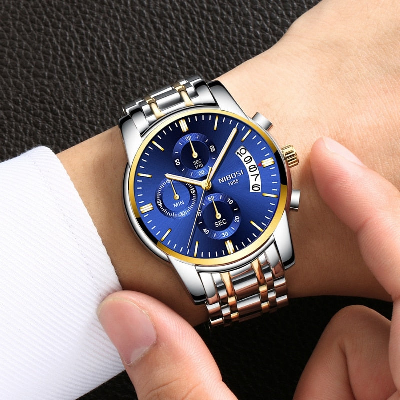 NIBOSI Watch Men Top Brand Luxury Blue Male Automatic Date Quartz Mens Watches Waterproof Sport Watch Clock Relogio Masculino