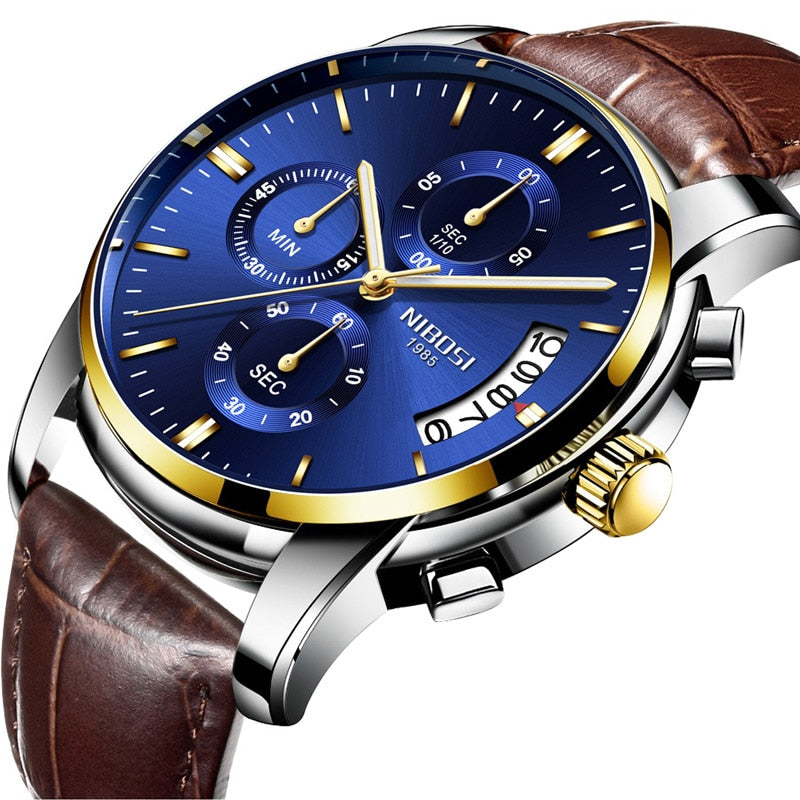 NIBOSI Watch Men Top Brand Luxury Blue Male Automatic Date Quartz Mens Watches Waterproof Sport Watch Clock Relogio Masculino