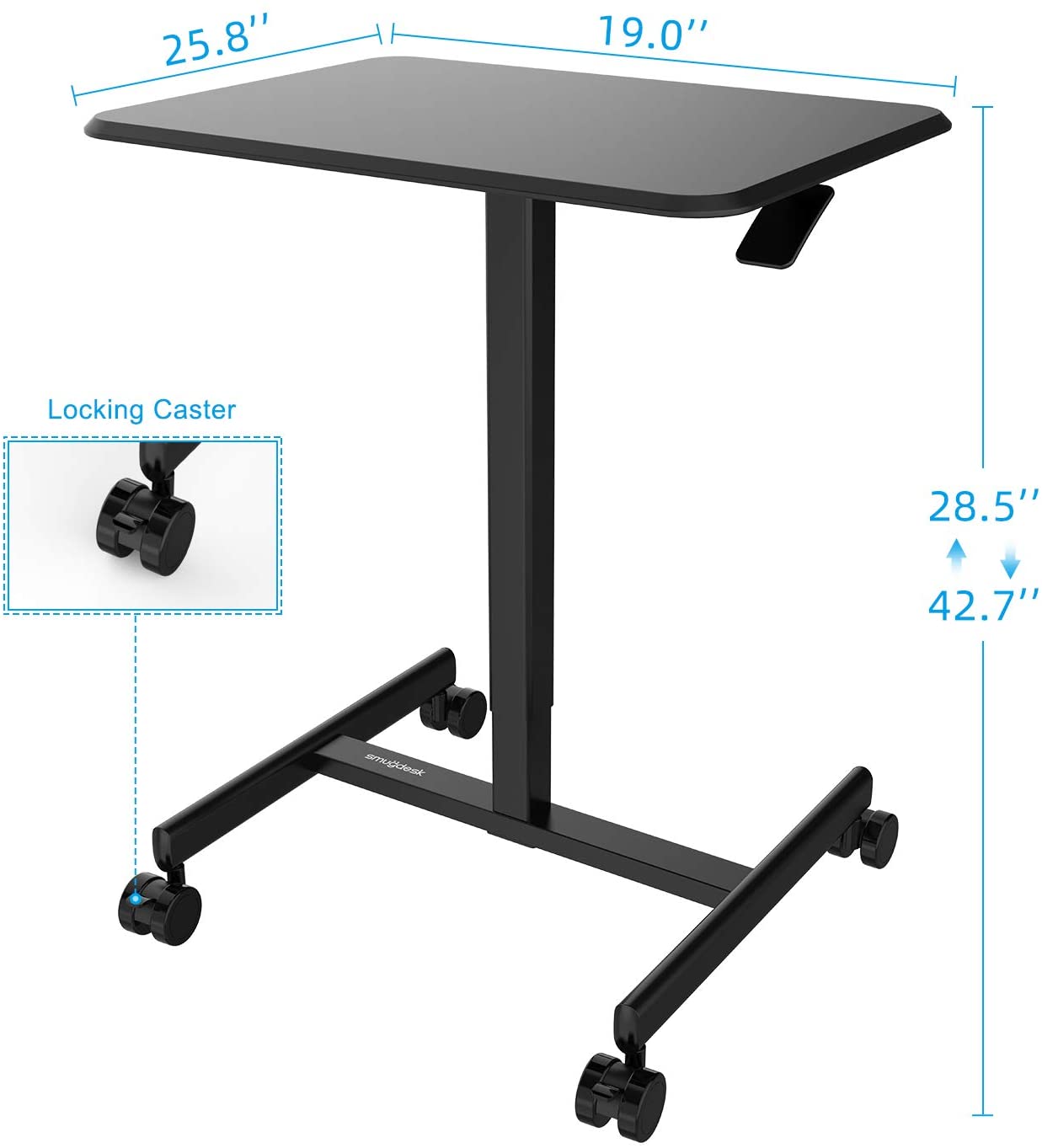 Mobile Sit-Stand Desk Adjustable Height Laptop Desk Cart Ergonomic Table Small Standing Desk with Pneumatic Height Adjustments, Black,White