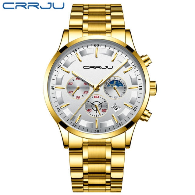 CRRJU Mens Watches Top Brand Luxury Fashion Business Quartz Watch Men Sport Full Steel Waterproof Black Clock Relogio Masculino