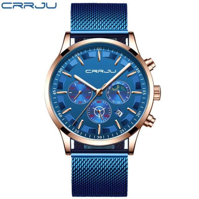 CRRJU Mens Watches Top Brand Luxury Fashion Business Quartz Watch Men Sport Full Steel Waterproof Black Clock Relogio Masculino