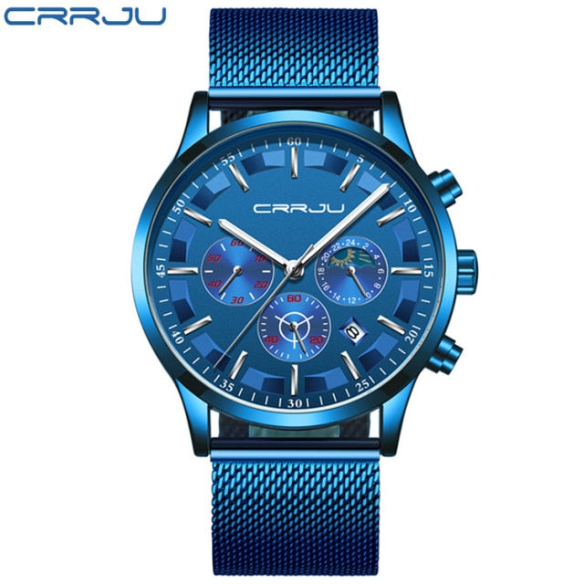 CRRJU Mens Watches Top Brand Luxury Fashion Business Quartz Watch Men Sport Full Steel Waterproof Black Clock Relogio Masculino