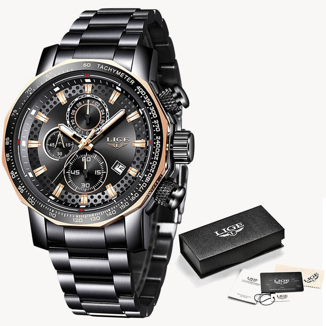 2020 LIGE New Fashion Mens Watches Top Luxury Brand Military Big Dial Male Clock Analog Quartz Watch Men Sport Chronograph watch