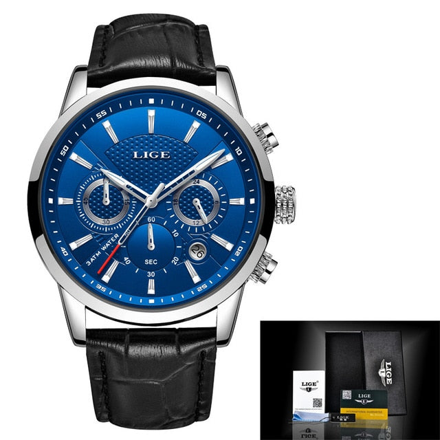 LIGE Top Brand Luxury Fashion New Leather Strap Quartz Men Watches Casual Date Business Male Wristwatches Homme Montre Clock+Box