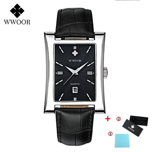 Luxury Men's Square Watches Top Brand WWOOR Business Sport Quartz Clock Man Leather Waterproof Date Wristwatch Relogio Masculino