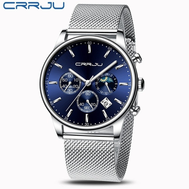 2020 New CRRJU Casual Mesh Belt Fashion Chronograph Quartz Gold Watch Top Brand Luxury Waterproof Date Clock Relogio Masculino