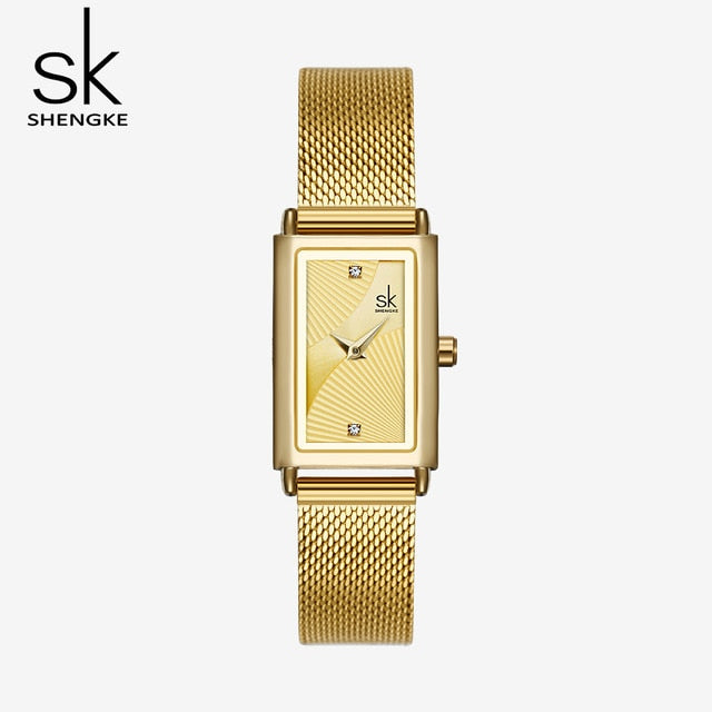 Shengke Women Watches Fashion Geneva Designer Ladies Watch Luxury Brand Rectangle Quartz Gold Wrist Watch Luxury Gifts For Women