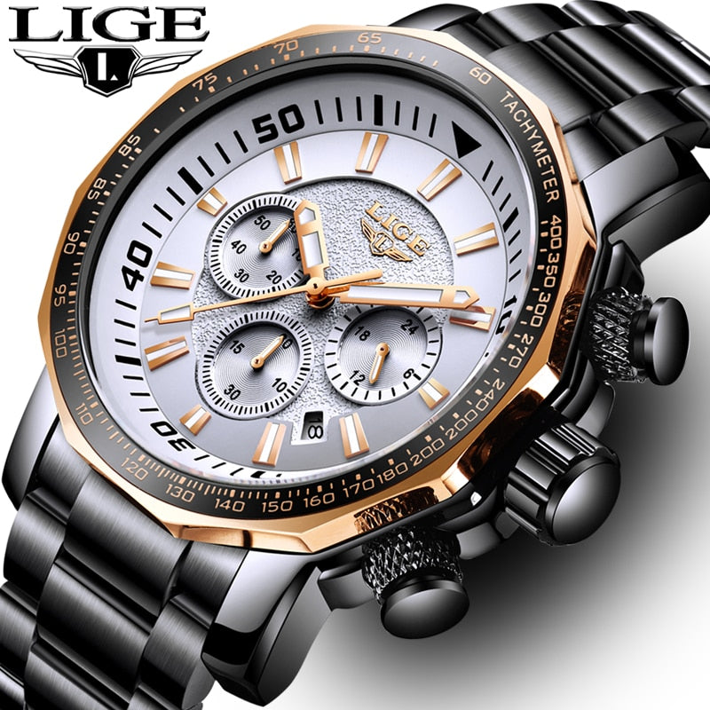 Relogio Masculin LIGE Mens Watches Big Dial Military Chronograph Top Brand Luxury Fashion Waterproof Sport Quartz Wristwatch Men