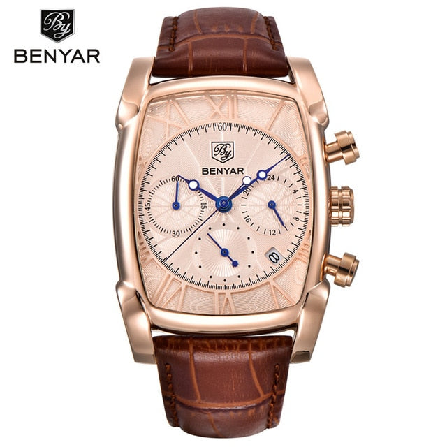 BENYAR Sports Military Men Watches 2019 Top Luxury Brand Man Chronograph Quartz-watch Leather Army Male Clock Relogio Masculino