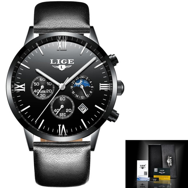 LIGE Mens Watches Top Brand Quartz movement Luxury business Gold watch Military sport waterproof Wrist watch Relogio Masculino