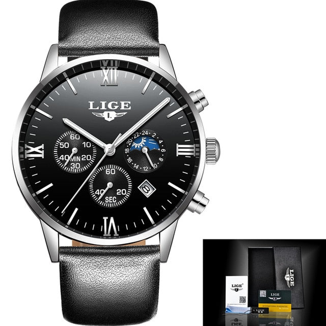 LIGE Mens Watches Top Brand Quartz movement Luxury business Gold watch Military sport waterproof Wrist watch Relogio Masculino