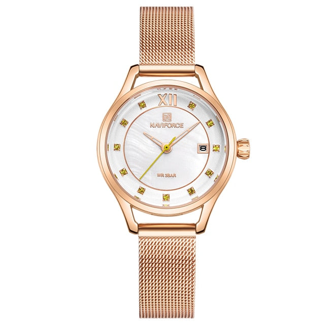 NAVIFORCE Luxury Ladies Watch Women Waterproof Rose Gold Steel Mesh Strap Women’s Watches Top Brand Date Bracelet Girl Clock