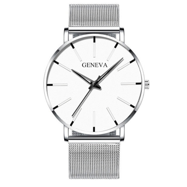 2021 Geneva Minimalist Watch Men Ultra Thin Blue Stainless Steel Mesh Belt Watches Man Business Casual Quartz Wrist Watch