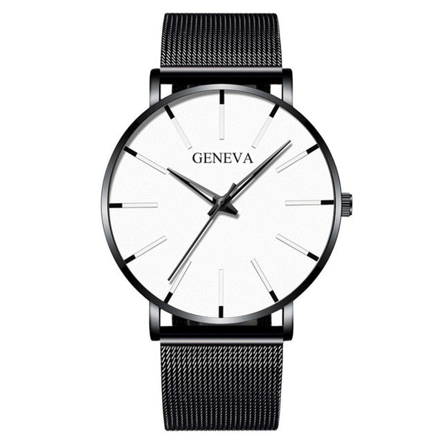 2021 Geneva Minimalist Watch Men Ultra Thin Blue Stainless Steel Mesh Belt Watches Man Business Casual Quartz Wrist Watch