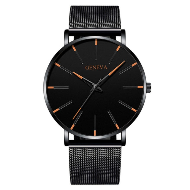 2021 Geneva Minimalist Watch Men Ultra Thin Blue Stainless Steel Mesh Belt Watches Man Business Casual Quartz Wrist Watch