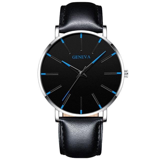 2021 Geneva Minimalist Watch Men Ultra Thin Blue Stainless Steel Mesh Belt Watches Man Business Casual Quartz Wrist Watch