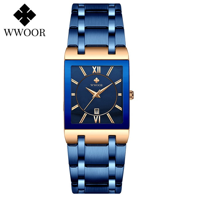 WWOOR Brand Luxury Gold Bracelet Men's Watches Fashion Square Quartz Wrist Watch For Men Stainless Steel Waterproof Reloj Hombre