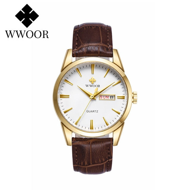 WWOOR Brand Luxury Gold Bracelet Men's Watches Fashion Square Quartz Wrist Watch For Men Stainless Steel Waterproof Reloj Hombre