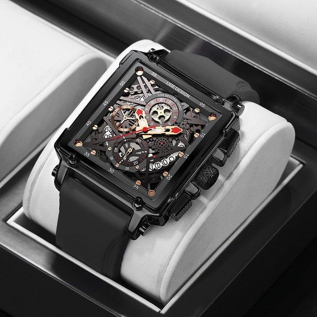 2021 New Men Watches LIGE Top Brand Luxury Waterproof Quartz Square Watch For Men Date Sport Hollow Clock Male Relogio Masculino