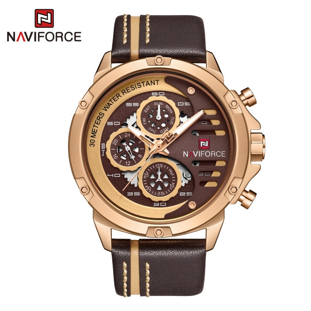 NAVIFORCE Mens Watches Top Brand Luxury Waterproof 24 hour Date Quartz Watch Man Leather Sport Wrist Watch Men Waterproof Clock