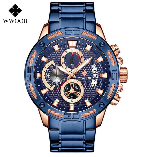 WWOOR 2021 New Men Watches Top Brand Luxury Gold Stainless Steel Quartz Watch Men Waterproof Sport Chronograph Relogio Masculino