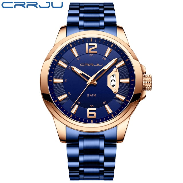 CRRJU Watches for Men Fashion Business Mens Watches with Stainless Steel Strap Waterproof Quartz Watch for Men with Auto Date