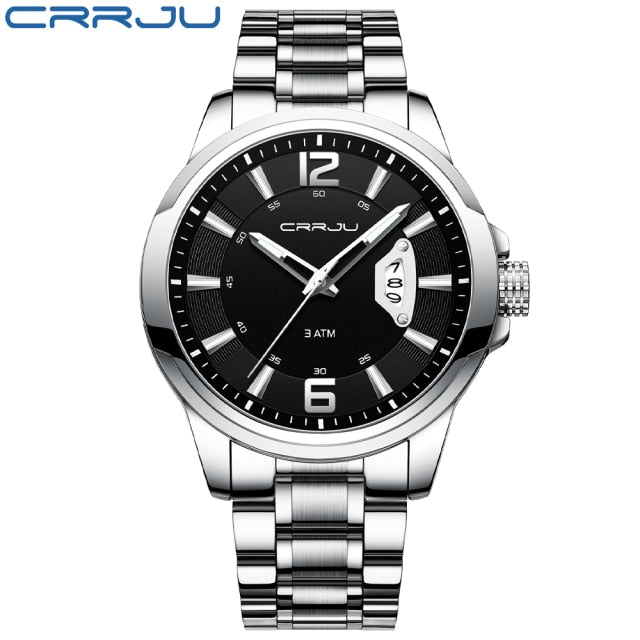 CRRJU Watches for Men Fashion Business Mens Watches with Stainless Steel Strap Waterproof Quartz Watch for Men with Auto Date