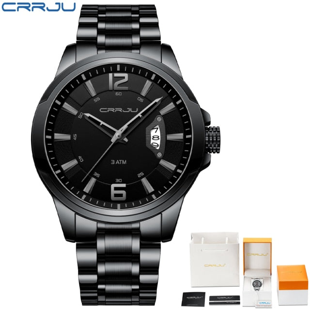 CRRJU Watches for Men Fashion Business Mens Watches with Stainless Steel Strap Waterproof Quartz Watch for Men with Auto Date