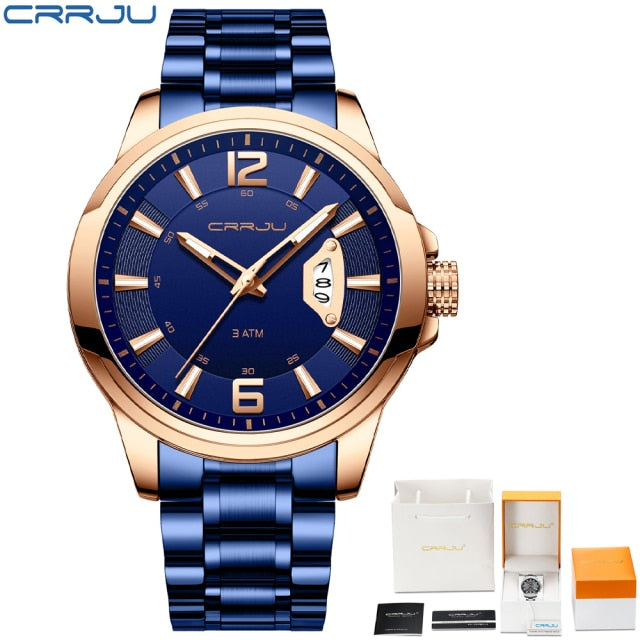 CRRJU Watches for Men Fashion Business Mens Watches with Stainless Steel Strap Waterproof Quartz Watch for Men with Auto Date