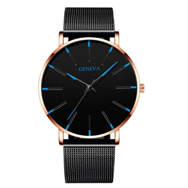 Geneva Mens Minimalist Ultra Thin Stainless Steel Mesh Belt Watch Luxury Men's Watch Business Casual Quartz Watch Reloj Hombre