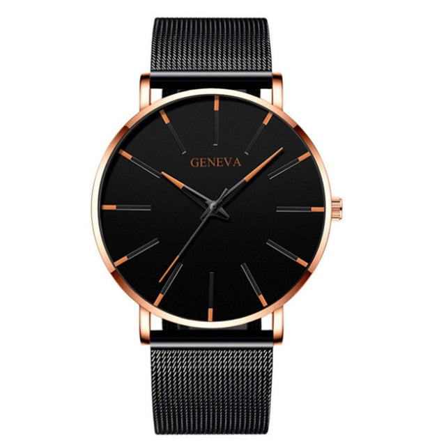 Geneva Mens Minimalist Ultra Thin Stainless Steel Mesh Belt Watch Luxury Men's Watch Business Casual Quartz Watch Reloj Hombre