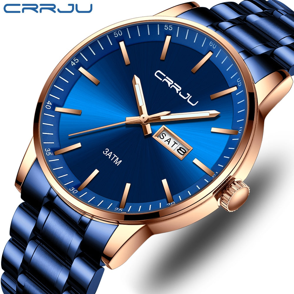 CRRJU New Quartz Watch for men Top Brand Luxury Fashion Business watches Steel Waterproof man SportWristwatch Relogio Masculino