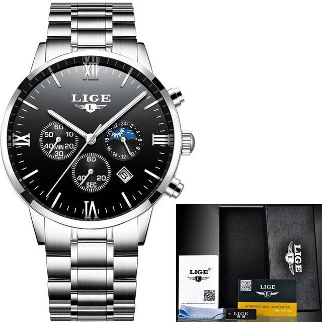 LIGE Watch Famous Men Fashion Quartz Clock Mens Watches Top Brand Luxury Full Steel Business Waterproof Watch Relogio Masculino