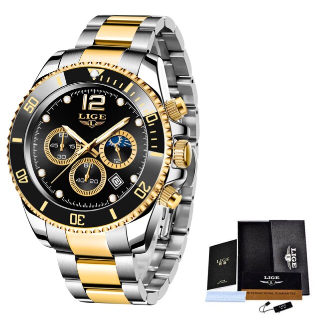 LIGE 2021 mens watches top brand luxury fashion business watch men's stainless steel waterproof Wristwatch Relogio Masculino+Box