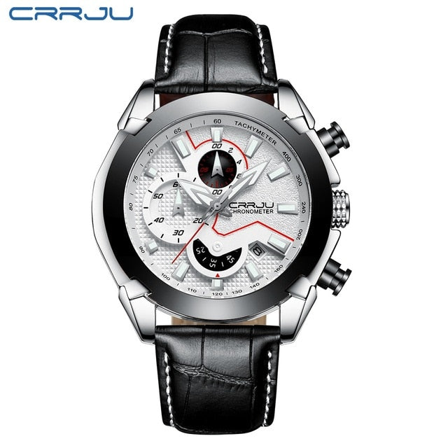 CRRJU New Fashion watches Luxury Calander Business Watch Mens Chronograph Sport Leather Watches Men's Luminous Quartz watch