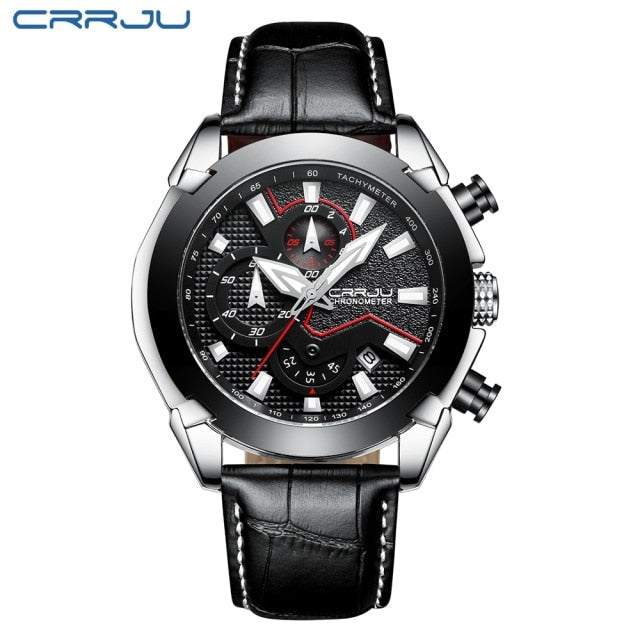 CRRJU New Fashion watches Luxury Calander Business Watch Mens Chronograph Sport Leather Watches Men's Luminous Quartz watch