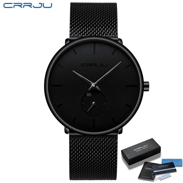 CRRJU Fashion Mens Watches Top Brand Luxury Quartz Watch Men Casual Slim Mesh Steel Waterproof Sport Watch Relogio Masculino