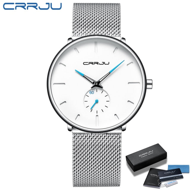 CRRJU Fashion Mens Watches Top Brand Luxury Quartz Watch Men Casual Slim Mesh Steel Waterproof Sport Watch Relogio Masculino