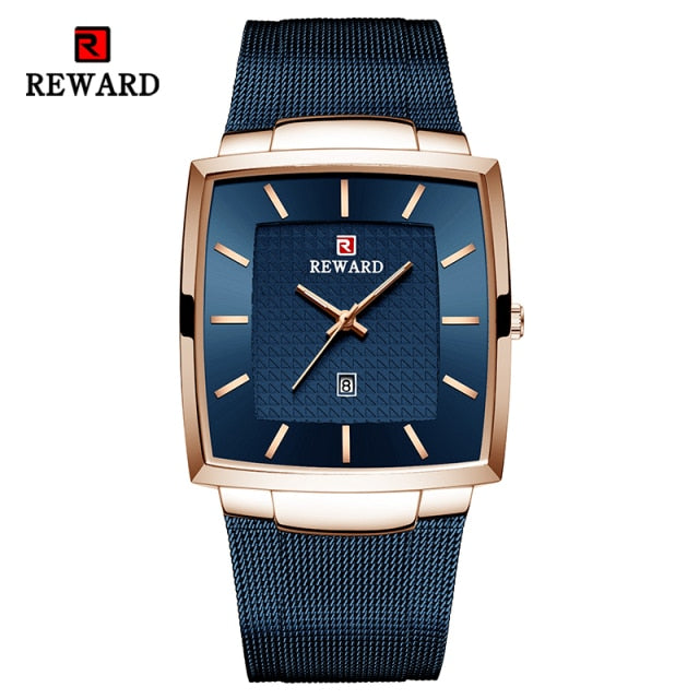 Reward Men Quartz Watch Luxury Business Square Wrist Watches Date Time Steel Mesh Timepieces Alloy Classical Wristwatch for Men