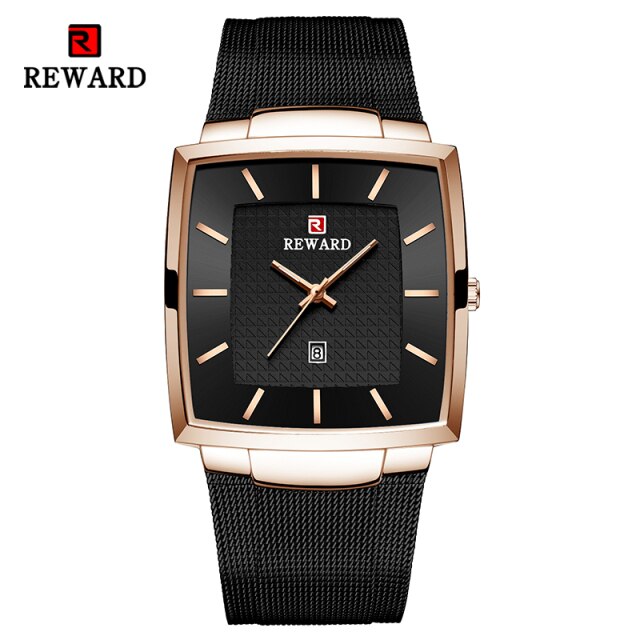 Reward Men Quartz Watch Luxury Business Square Wrist Watches Date Time Steel Mesh Timepieces Alloy Classical Wristwatch for Men