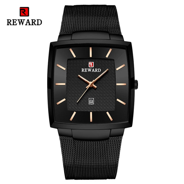 Reward Men Quartz Watch Luxury Business Square Wrist Watches Date Time Steel Mesh Timepieces Alloy Classical Wristwatch for Men